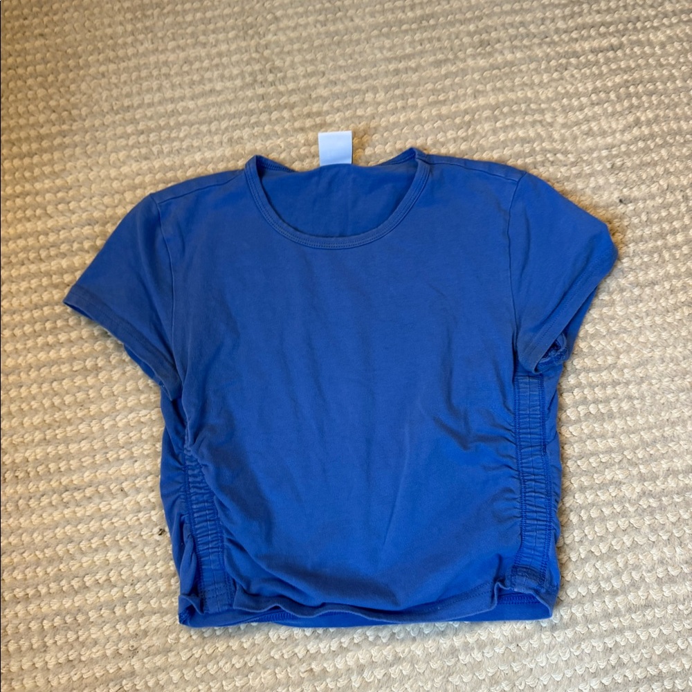Blue TNA aritzia ruched t shirt